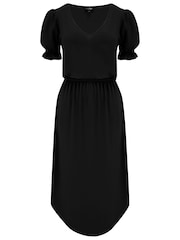 Pour Moi Black Jenny Puff Sleeve Jersey Midi Dress with Viscose - Image 3 of 4