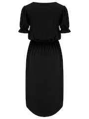 Pour Moi Black Jenny Puff Sleeve Jersey Midi Dress with Viscose - Image 4 of 4