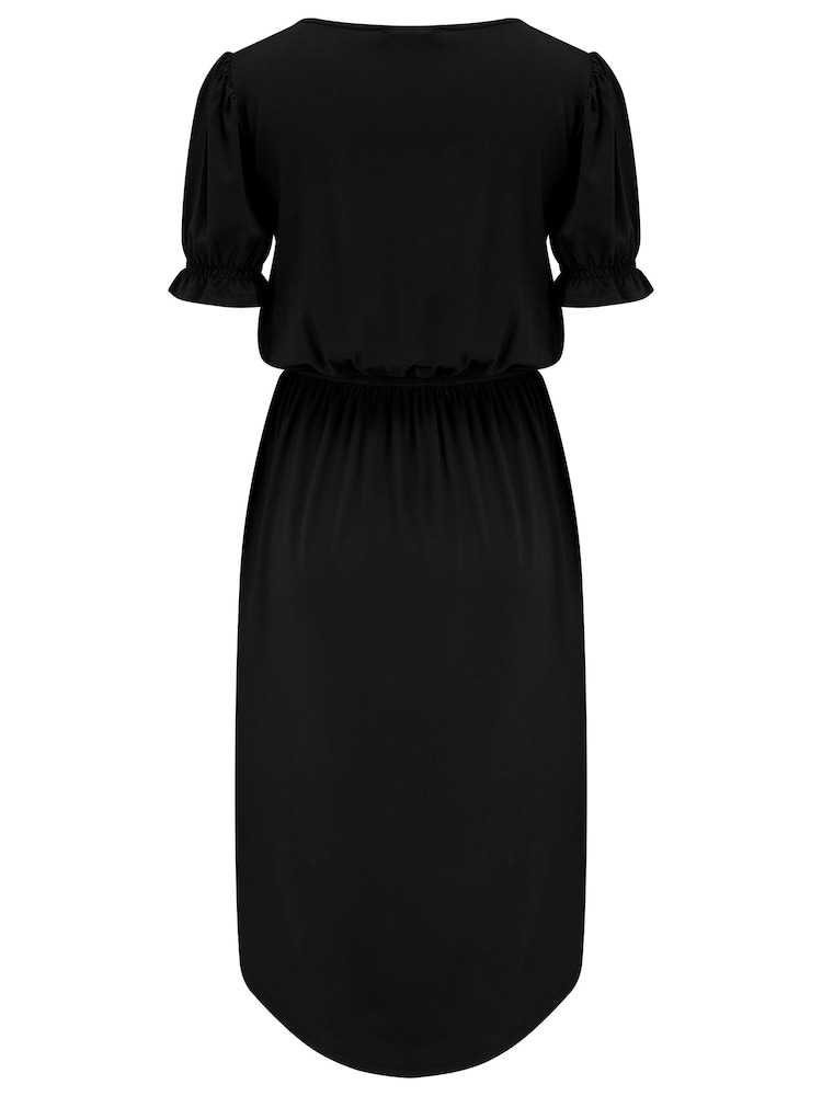 Pour Moi Black Jenny Puff Sleeve Jersey Midi Dress with Viscose - Image 4 of 4