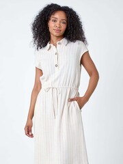 Roman Natural Stripe Linen Shirt Dress - Image 1 of 5