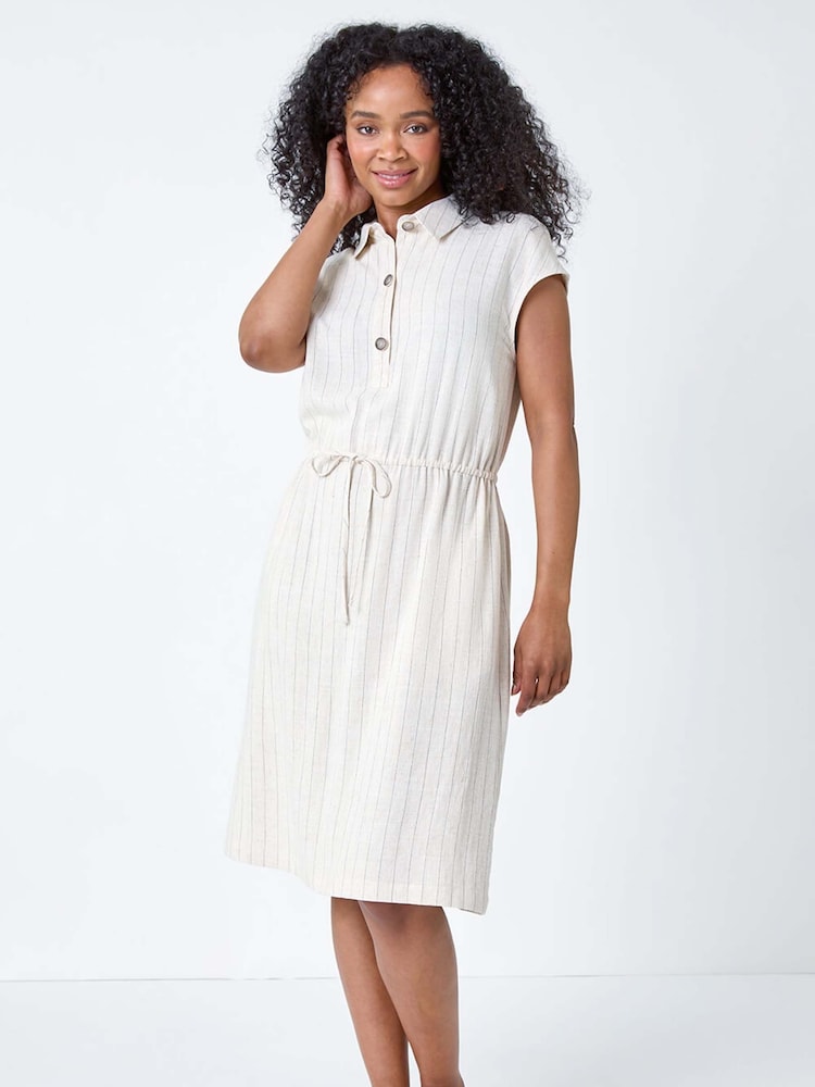 Roman Natural Stripe Linen Shirt Dress - Image 2 of 5