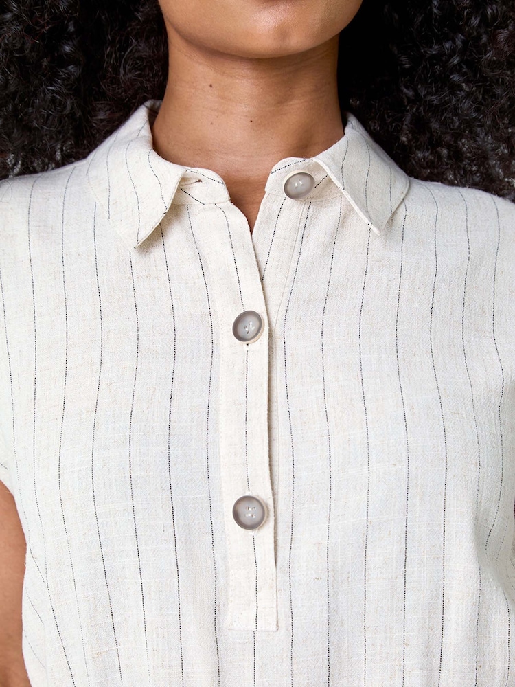 Roman Natural Stripe Linen Shirt Dress - Image 5 of 5