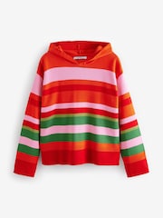 Red Pink Stripe Cosy Soft Touch Knitted Jumper Hoodie - Image 6 of 7