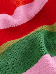 Red Pink Stripe Cosy Soft Touch Knitted Jumper Hoodie - Image 7 of 7