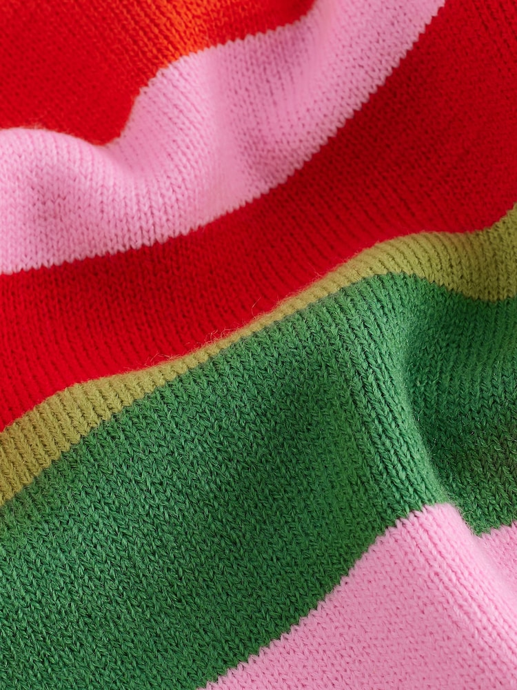 Red Pink Stripe Cosy Soft Touch Knitted Jumper Hoodie - Image 7 of 7