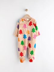 Ecru Baby Christmas Tree Fleece Zip Sleepsuit - Image 1 of 7