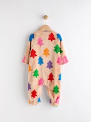 Ecru Baby Christmas Tree Fleece Zip Sleepsuit - Image 2 of 7