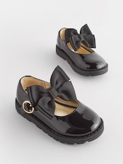Black Wide Fit (G) Chunky Bow Mary Jane School Shoes - Image 1 of 6