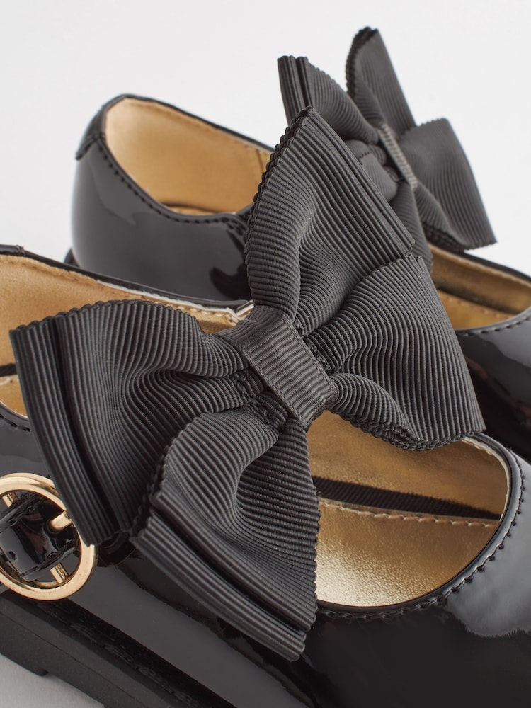 Black Wide Fit (G) Chunky Bow Mary Jane School Shoes - Image 6 of 6