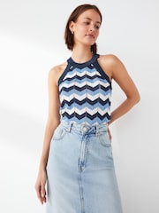 VERO MODA Blue Zig Zag Metallic Print High Neck Knitted Vest - Image 1 of 4