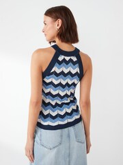 VERO MODA Blue Zig Zag Metallic Print High Neck Knitted Vest - Image 2 of 4