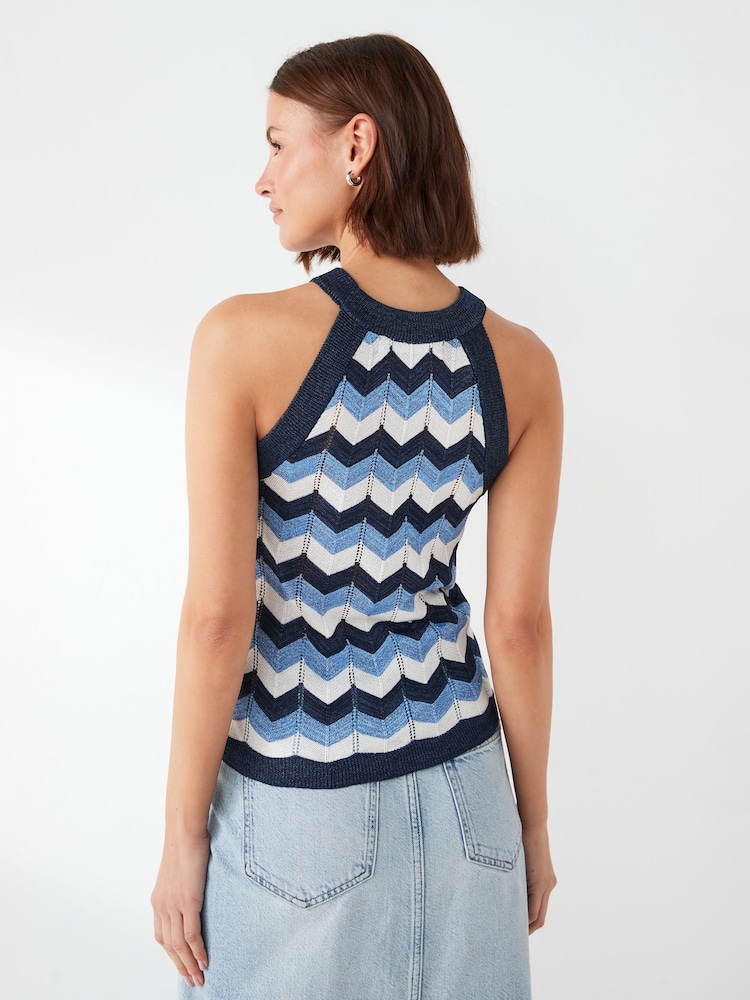 VERO MODA Blue Zig Zag Metallic Print High Neck Knitted Vest - Image 2 of 4