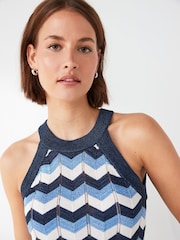 VERO MODA Blue Zig Zag Metallic Print High Neck Knitted Vest - Image 3 of 4