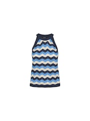 VERO MODA Blue Zig Zag Metallic Print High Neck Knitted Vest - Image 4 of 4
