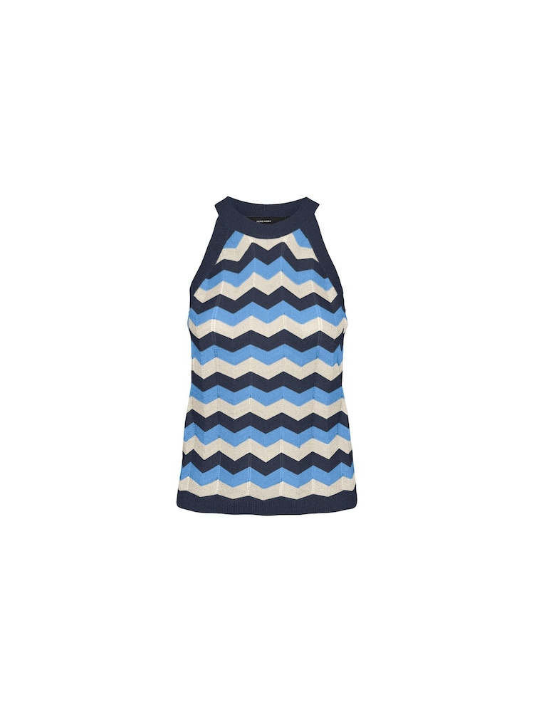 VERO MODA Blue Zig Zag Metallic Print High Neck Knitted Vest - Image 4 of 4