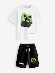 White/Black Short Sleeve Minecraft T-Shirt And Shorts Set (3-16yrs) - Image 1 of 3