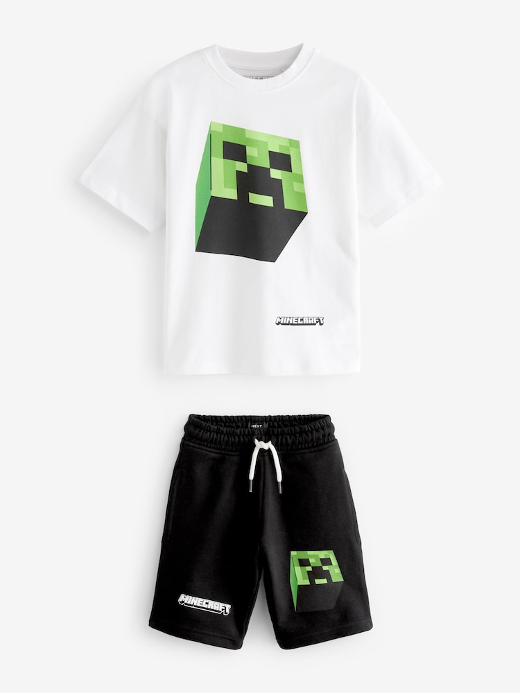 White/Black Short Sleeve Minecraft T-Shirt And Shorts Set (3-16yrs) - Image 1 of 3