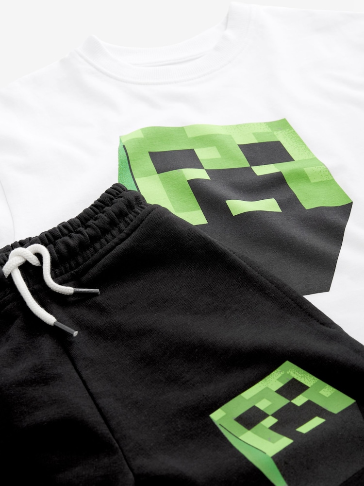 White/Black Short Sleeve Minecraft T-Shirt And Shorts Set (3-16yrs) - Image 3 of 3
