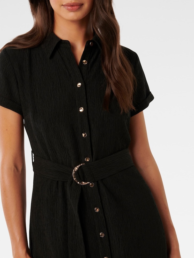 Forever New Black Briley Textured Shirt Dress - Image 2 of 4