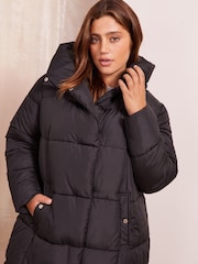 Negru - Friends Like These Curve Hood Quilted Paltoane căptușite - Imaginea 3 din 4
