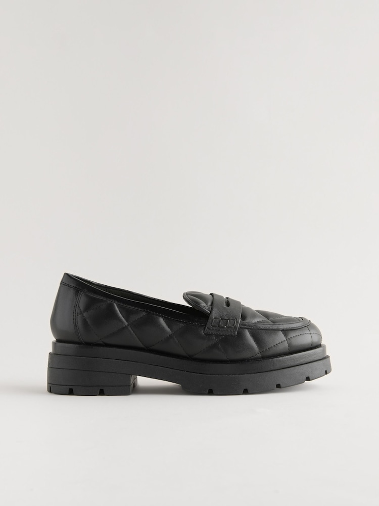 Black Forever Comfort® Leather Quilted Chunky Loafers - Image 2 of 6