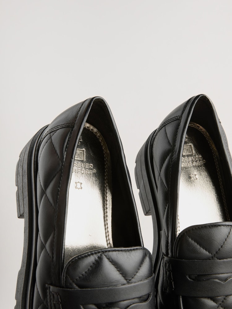 Womens Loafers Quilted Leather Shoes Buy Black Forever Comfort