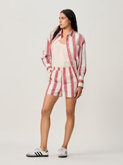 Red/Ecru Stripe Elasticated Waist 100% Cotton Shorts - Image 2 of 8