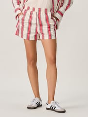 Red/Ecru Stripe Elasticated Waist 100% Cotton Shorts - Image 3 of 8