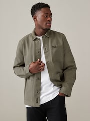 Khaki Green Canvas Chore 100% Cotton Jacket With Corduroy Collar - Image 1 of 10