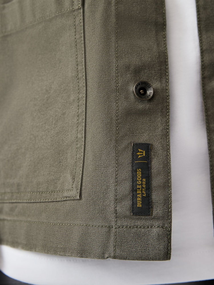 Khaki Green Canvas Chore 100% Cotton Jacket With Corduroy Collar - Image 5 of 10