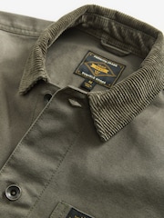 Khaki Green Canvas Chore 100% Cotton Jacket With Corduroy Collar - Image 8 of 10