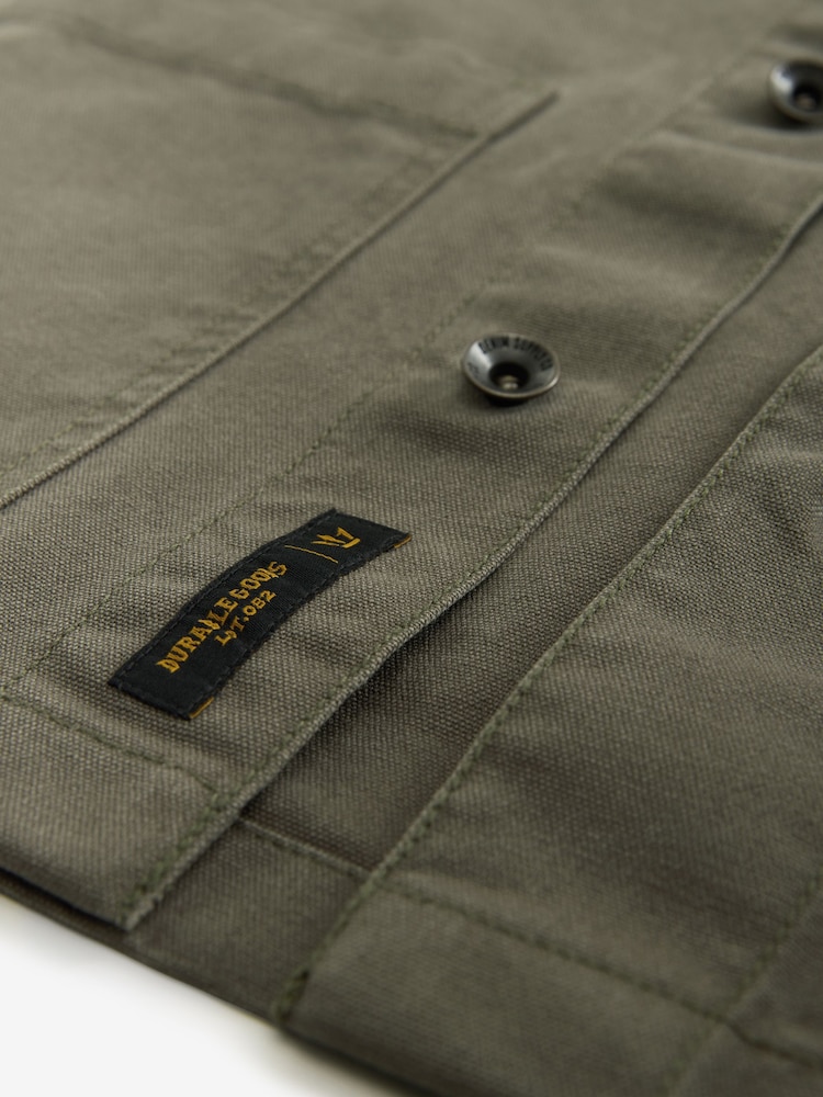 Khaki Green Canvas Chore 100% Cotton Jacket With Corduroy Collar - Image 9 of 10