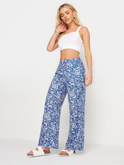 PixieGirl Petite Blue Floral Print Wide Leg 100% Cotton Trousers - Image 1 of 5