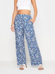 PixieGirl Petite Blue Floral Print Wide Leg 100% Cotton Trousers - Image 2 of 5