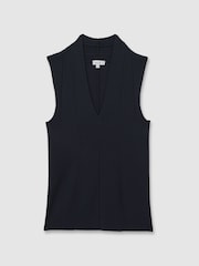 Reiss Navy Kimmy Knitted Sleeveless V-Neck Vest - Image 2 of 5