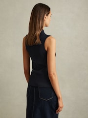Reiss Navy Kimmy Knitted Sleeveless V-Neck Vest - Image 4 of 5