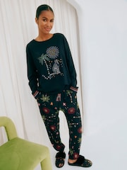 Never Fully Dressed Black 100% Cotton Embroidered Pyjamas Set - Image 1 of 4