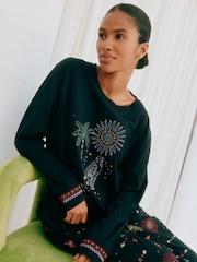 Never Fully Dressed Black 100% Cotton Embroidered Pyjamas Set - Image 4 of 4