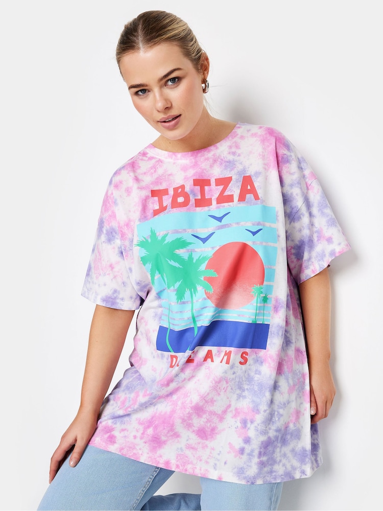 Yours Curve Purple 100% Cotton Astrology Print Tie Dye T-Shirt - Image 1 of 5