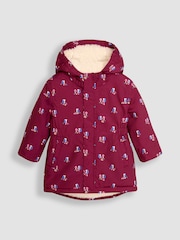 JoJo Maman Bébé Berry Hedgehog Hooded Cosy Lined Printed Parka - Image 1 of 3