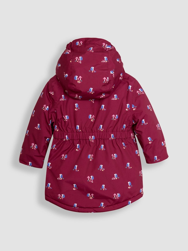 JoJo Maman Bébé Berry Hedgehog Hooded Cosy Lined Printed Parka - Image 2 of 3