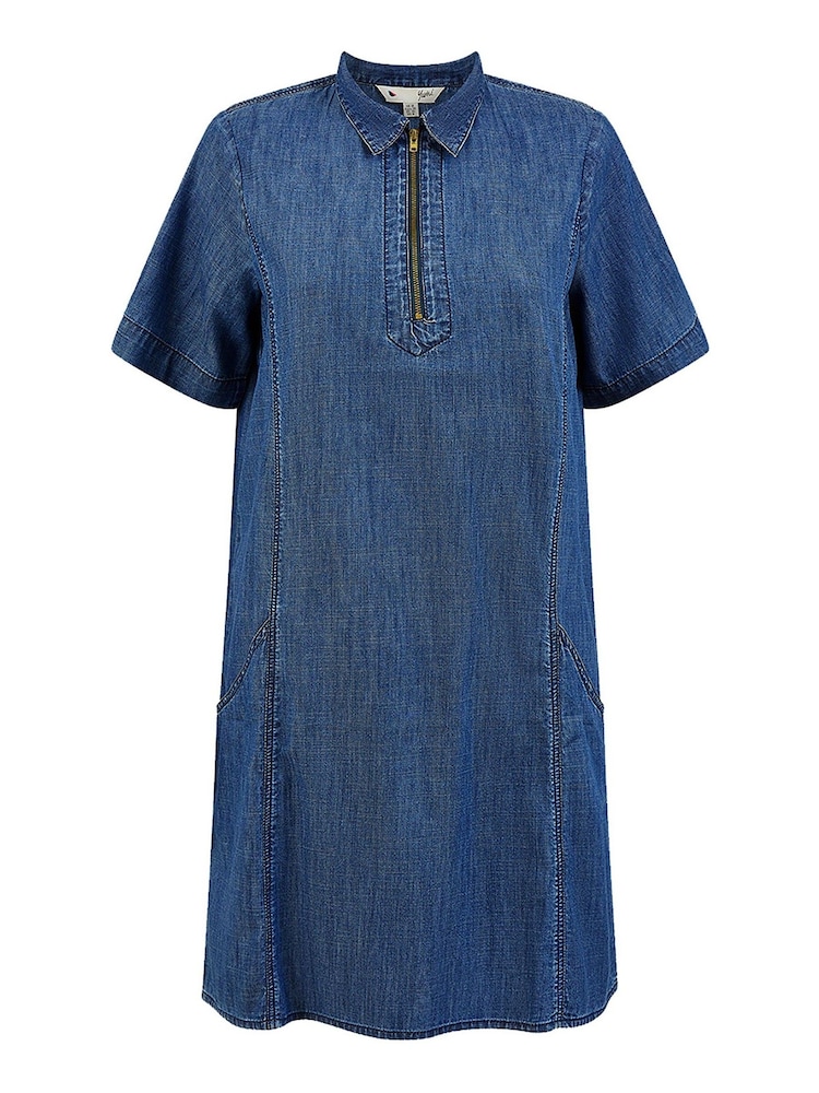 Yumi Blue 100% Cotton Chambray Dress With Zip Neckline - Image 5 of 5