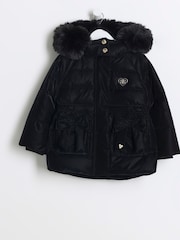 River Island Black Girls High Shine Padded Coat - Image 1 of 4