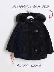 River Island Black Girls High Shine Padded Coat - Image 2 of 4