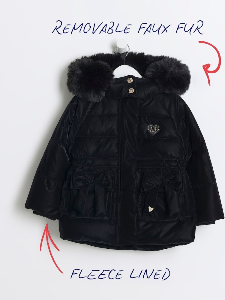 River Island Black Girls High Shine Padded Coat - Image 2 of 4