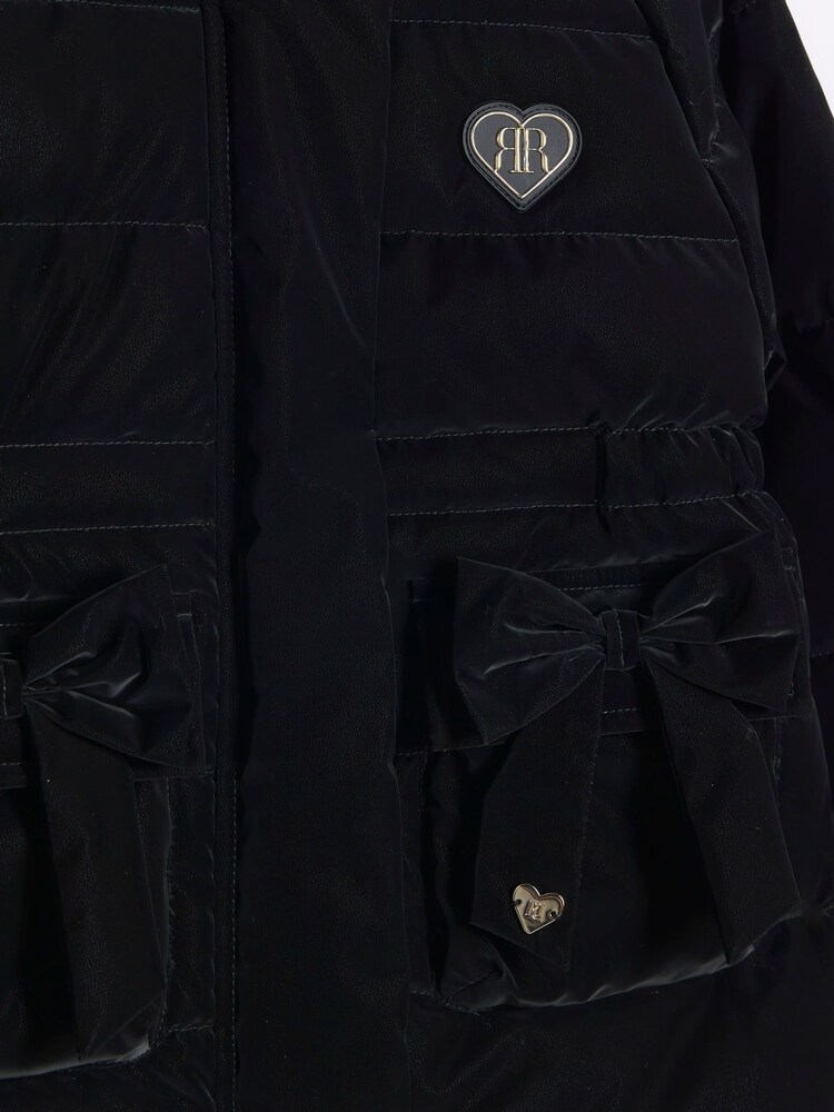 River Island Black Girls High Shine Padded Coat - Image 4 of 4