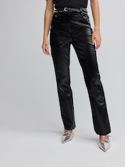 Black Faux Leather Straight Leg Trousers - Image 2 of 7