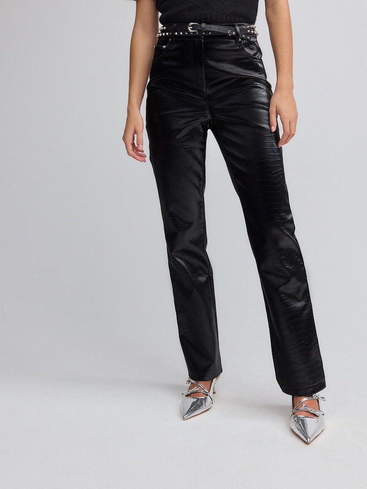 Black Faux Leather Straight Leg Trousers - Image 2 of 7