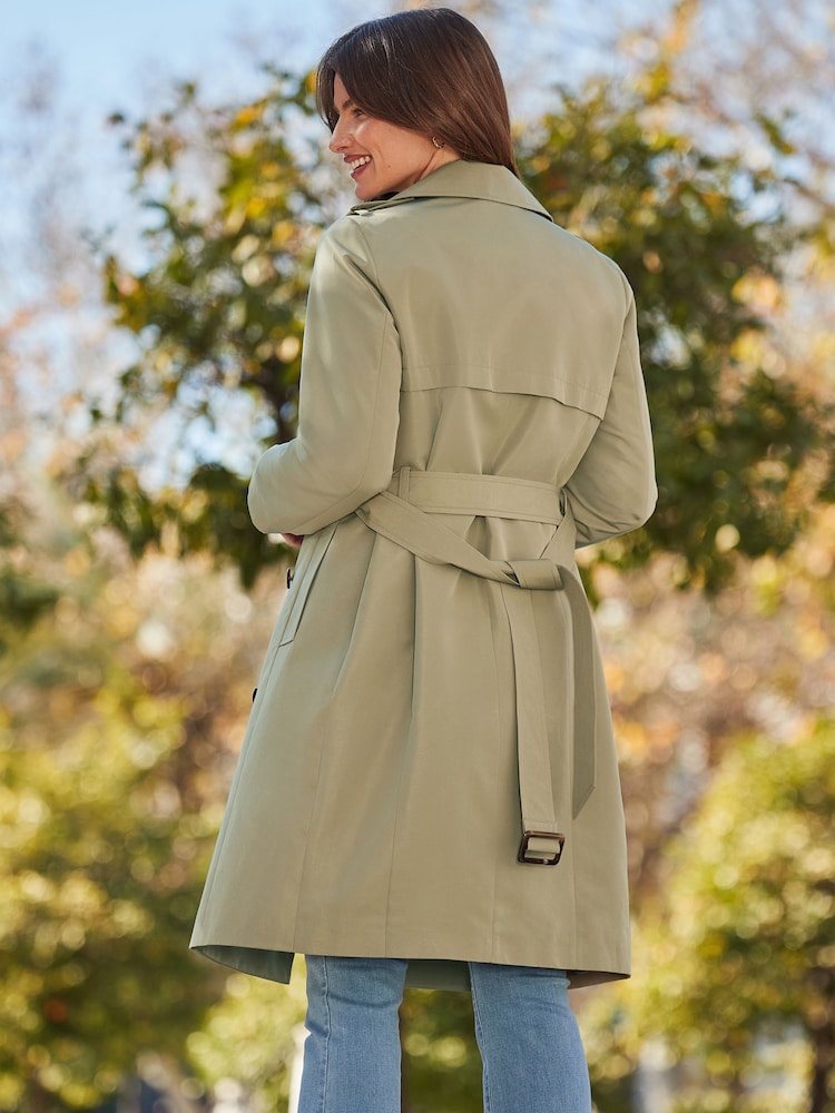 Sosandar Green Double Breasted Trench Coat With Pocket - Image 5 of 5 Sosandar Green Double Breasted Trench Coat With Pocket - Image 5 of 5