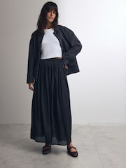 Black Metallic Satin Pleated Maxi Skirt - Image 1 of 7